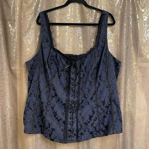 Tripp NYC TRIPP Navy Blue & Black Floral Lace-Up Corset Plus Size, 4X