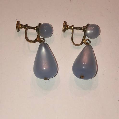 Vintage Blue  Moon Glow Dangling Screw Back Earrings