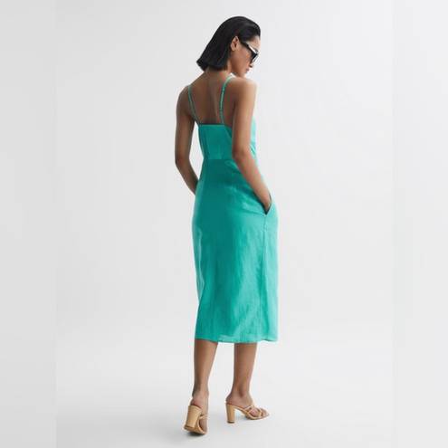 Reiss Esme Linen Side Tie MIDI Dress Aqua casual classic stylish  summer chic