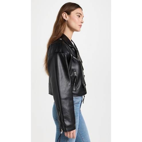 Good American  Cropped Faux Leather Moto Jacket Black Womens Size L/XL