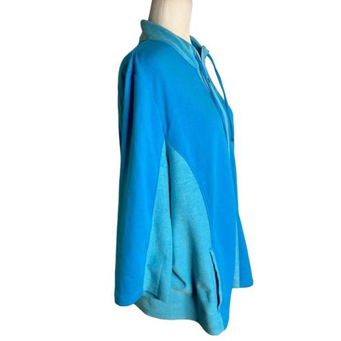 Chico's  Full Zip Athletic Sweatshirt L Blue Drawstring Neck Pockets Stretch