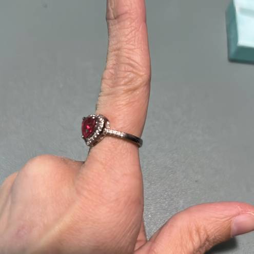 Ruby 925 Heart  And Diamond Ring Size 7