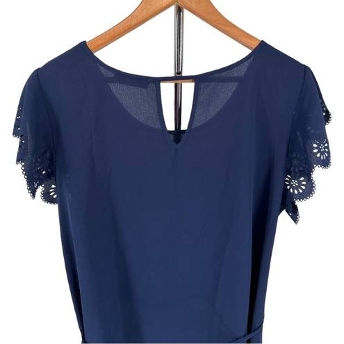 The Moon Full Cheryl Maternity Tie Front Blouse in Navy size 2X Laser Cut Out Floral