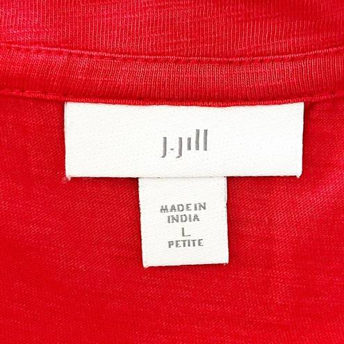 J.Jill  V Neck Sleeveless Cotton Blend Button Front Tank Top Red Large Petite