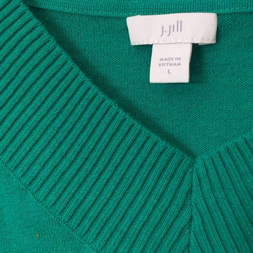 J.Jill  Green Ribbed V Neck Pullover Sweater Size L