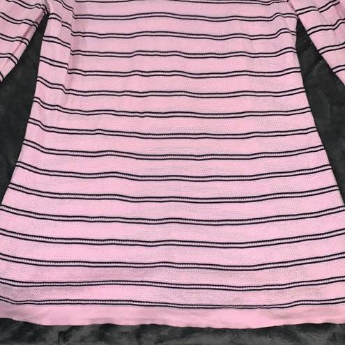 Talbots Size L long bell sleeve, pink and black striped dress/ tunic  100% cotton