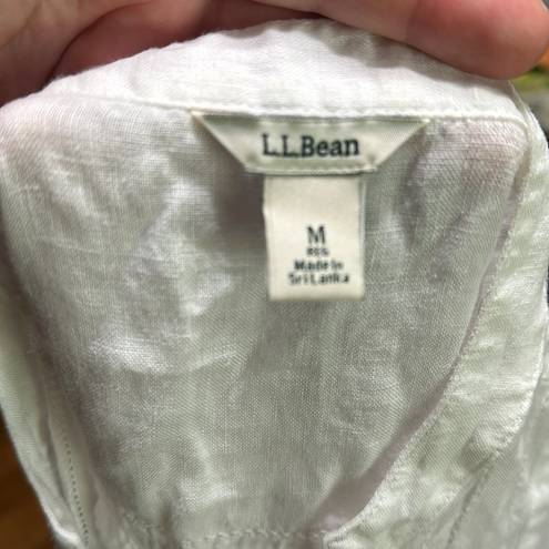 L.L.Bean  White Linen Sleeveless Button Down Top