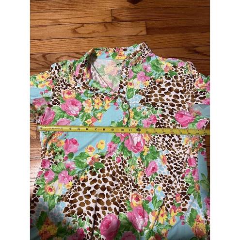 Gottex  Life Style Multicolor Floral Animal Print Blouse with Button Detail XL