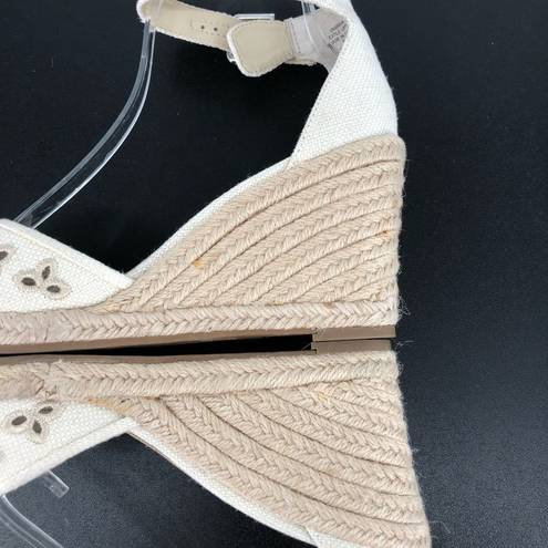 Unisa  Unareia Cream Embroidered Eyelet Ankle Strap Espadrille Wedge Sandals 8