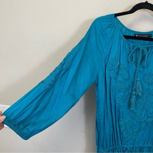 Vix Paula Hermanny  Embroidered Caftan Swim Cover Up Turquoise Size S