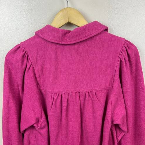 Pilcro  Anthropologie Puff Sleeve Blouse Size XS Raspberry Pink Henley Tie Sleeve