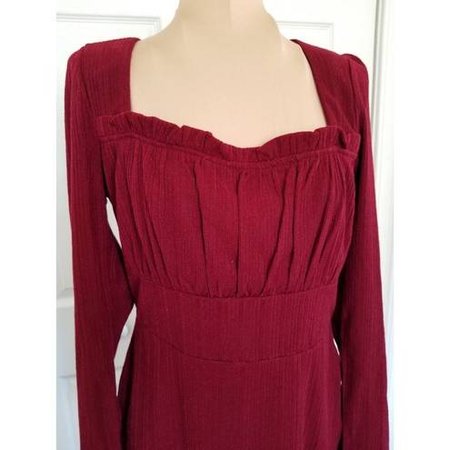 The Row  A- Dress Red Metallic Thread Empire Waist Square Neck Long Sleeve Pull On M