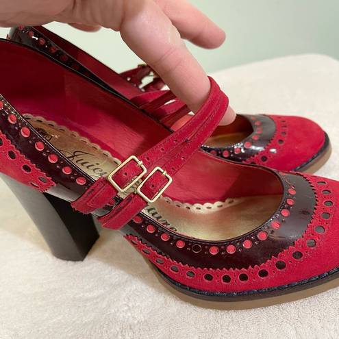 Juicy Couture  Women Red Leather Hole Buckle High Block Heel Mary Jane Shoes NWOT