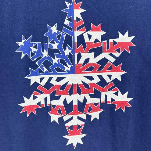 Krass&co Port &  LARGE Womens Blue American Snowflake Christmas Tee Shirt T-Shirt