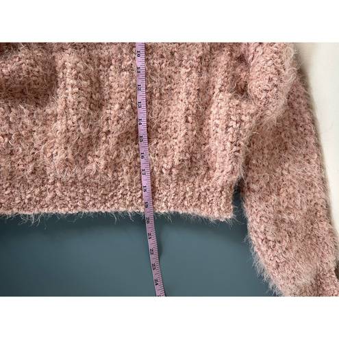 Oak + Fort  womens pink fuzzy sweater size S cropped long bell sleeves