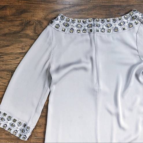 Alice + Olivia  • Beaded Silk Tunic Dress jeweled grey silver kimono mini