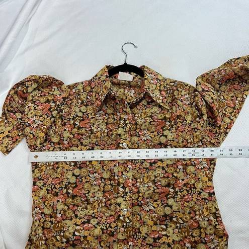 White Stag Vintage  Yellow Pink Floral Button Up Blouse