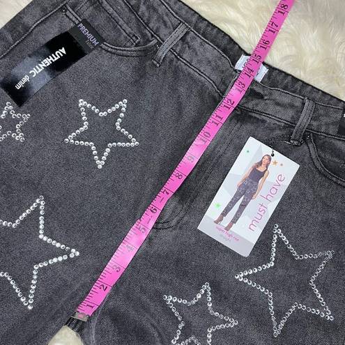 Simple Society  super high rise rhinestone/ distressed faded black denim sz 17/33