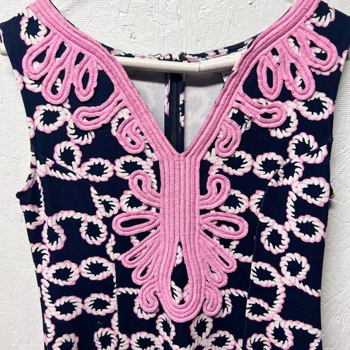 Crown & Ivy  Navy Pink and White Rope Dress embroidered neckline sleeveless SP