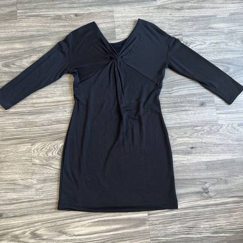 Loft Black Long Sleeve Open Back Fleece Lined Dress Size Small