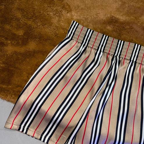 Burberry New  Icon Striped Silk Shorts