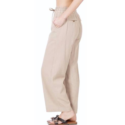 Zenana Outfitters NWT  High Waist Linen Paper Bag Wide Leg Pants Khaki Pockets XL