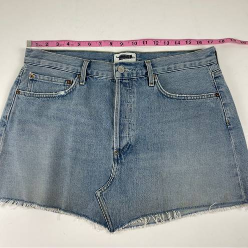 AGOLDE  Parker Angled Denim Jean Skirt Womens 30 Blue Distressed Frayed Edge