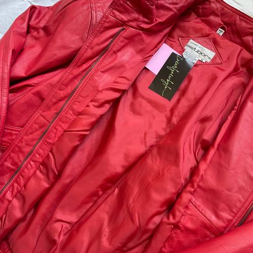 Vintage 1980s Streetwear Ferrari Red Leather Tibor Aviator Bomber Jacket Size M