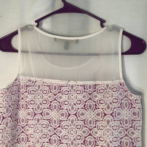 Cynthia Steffe  XS Tank Top Purple White Lace Silhouette Lined Semi Sheer 544