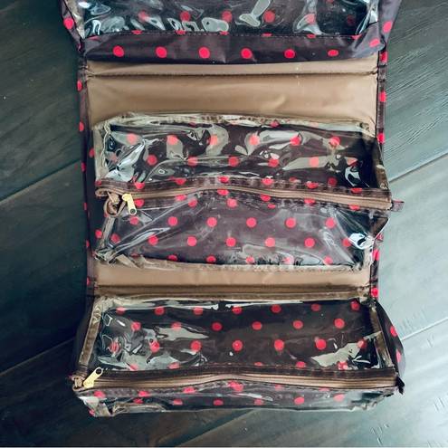 JM Collection JM New York Brown & Pink Polka Dot Print Roll-Out Travel Make Up Bag