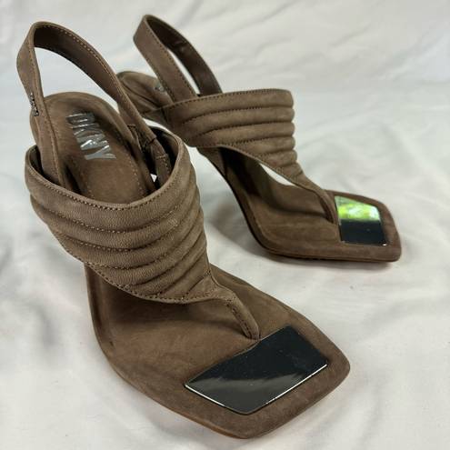 DKNY NWOB  Size 6.5 Brown Leather Ranae Square Toe Slingback Stiletto Sandal