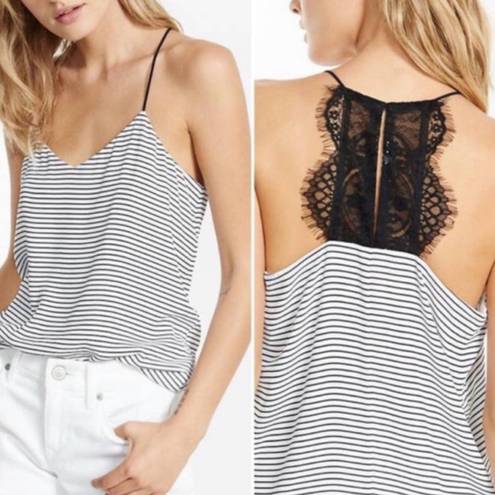 EXPRESS White Black Striped Lace Back Tank Top Sleeveless Blouse Shirt Size M