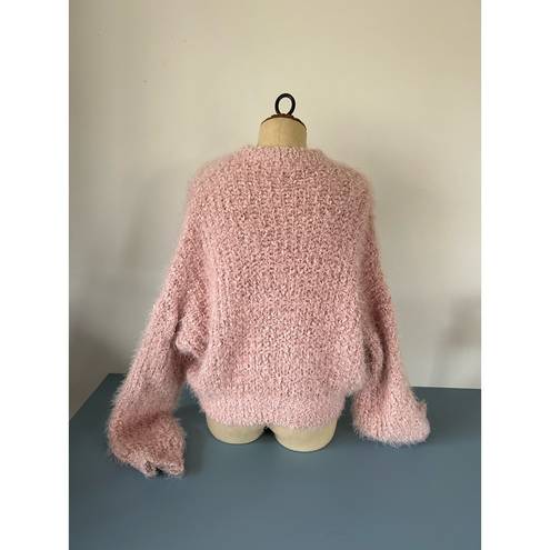 Oak + Fort  womens pink fuzzy sweater size S cropped long bell sleeves