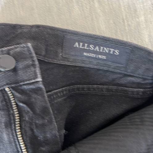 ALLSAINTS NWOT  Mazzy Black Cropped Wide Leg Raw Hem Jeans Size 25 $249!