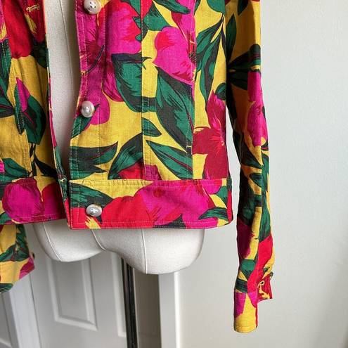 Krass&co Jones &  Pink Yellow Green Tropical Floral Button Down Jacket