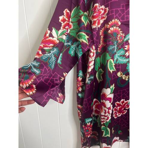 Natori NWT  Kasumi Mandarin Sleepshirt 3/4 Length Purple Floral Size XL