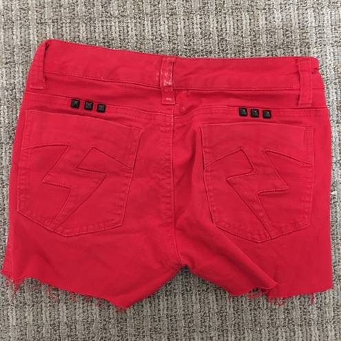 Tripp NYC  Studded Red Denim Lighting Bolt Shorts