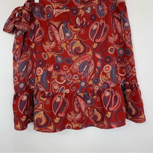 Loft  Red Floral Paisley Ruffle Wrap Skirt Size 12