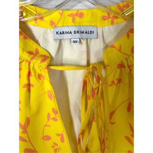 Karina Grimaldi  Women's V Neck Tassel Flutter Sleeve Floral Top Bright Yellow XS