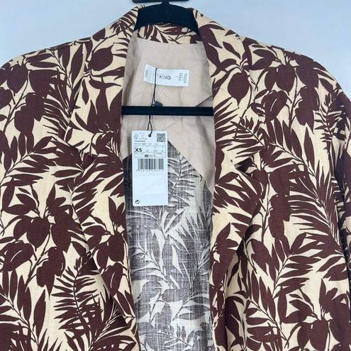 Mango NWT MNG  Women’s Tropical Linen Oversized Blazer Coat Jacket Brown Size XS