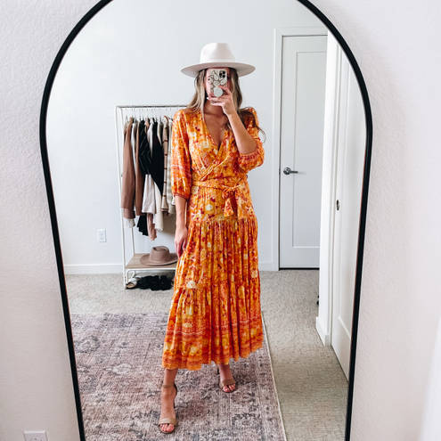 Petal and Pup  Orange Floral Tiered Midi Dress 