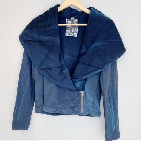 Young Fabulous and Broke  Navy Tie Dye Quilted Crop Moto Jacket Size XSmall