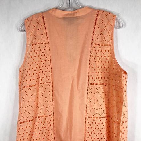 August Silk  Medium Top Orange Peach Eyelet Embroidered Sleeveless Tunic 840