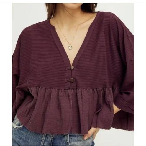 We The Free Free People  Maroon Gauze Oversized Crop Button Shirt NWT‎ S