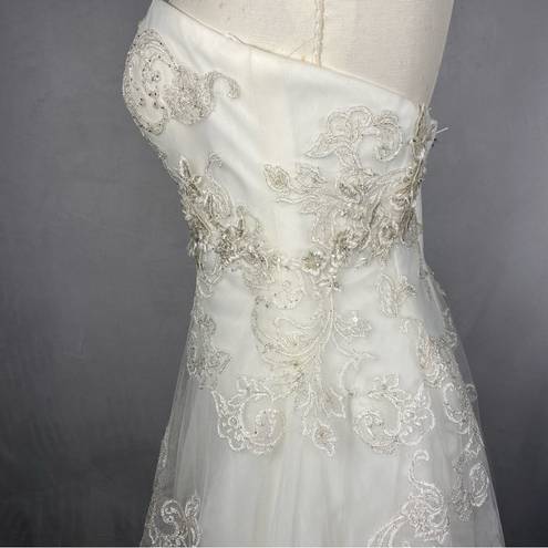 Oleg Cassini  Strapless Tulle Embellished Tea Length Ivory Wedding Gown size 6 8