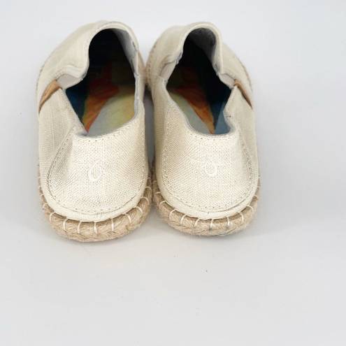 Olukai  kaula Pa‘a Kapa Linen Espadrilles Collapsible Heel Tapa Cream Women’s 7.5