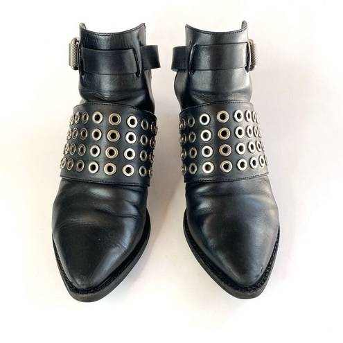 All Saints Yannis Black Leather Mule Ankle Strap Buckle Boots Bootie Size 37