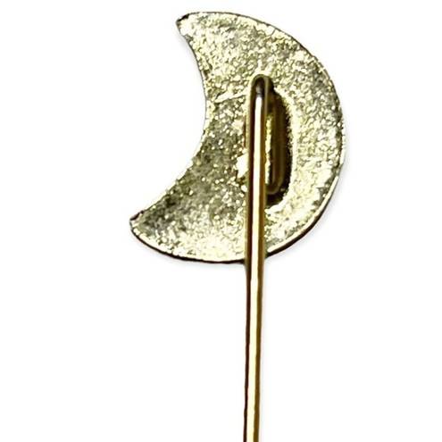 The Moon Vintage White enamel stick pin hat pin lapel pin gold tone boho equestrian