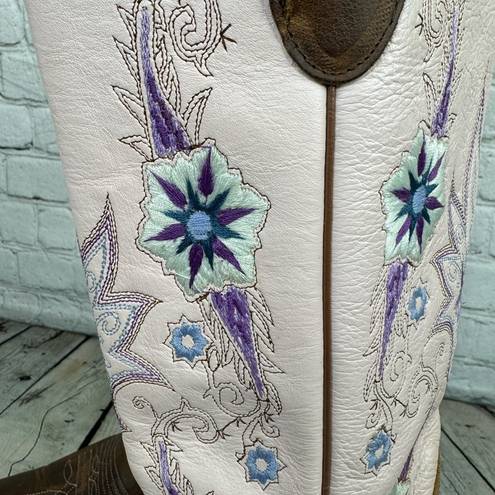 Double H Sonora Wedding Heeled Cowboy Boots Size 7.5 Embroidered Pink Brown