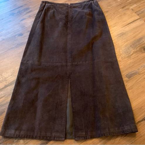 Style & Co Vintage A Line Brown Leather . genuine suede leather Skirt 12 L Lined